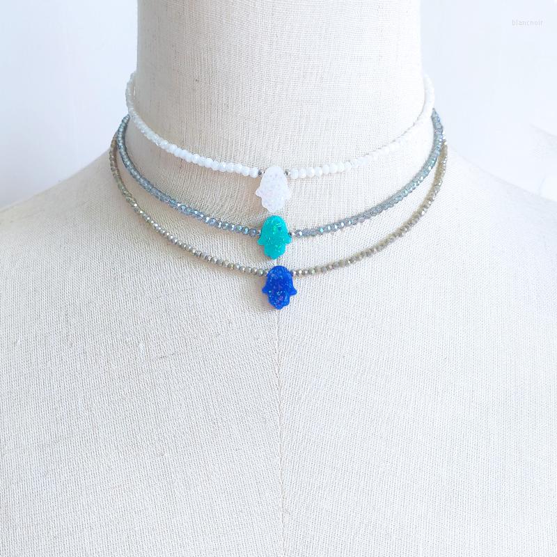 

Choker Handmade Crystal Beads Resin Palm Pendant Necklace Multiple Color Options Women Girls Travel Vacation Clothing Accessories