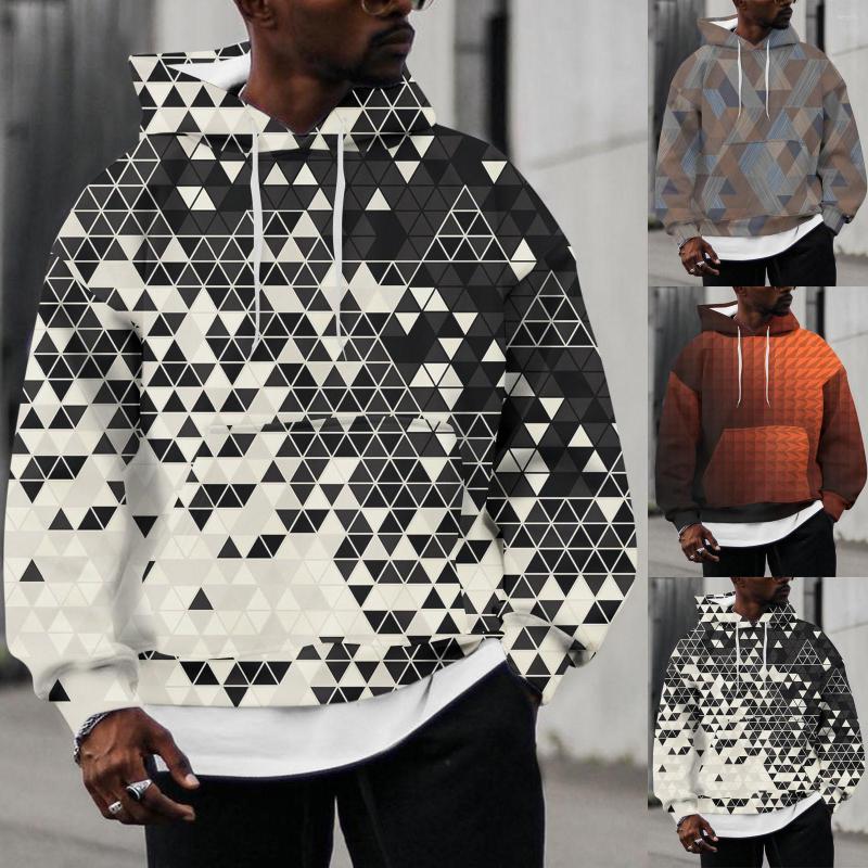 

Men' Hoodies Male Casual Geometric Print Long Sleeve Pocket Hooded Blouse, Black