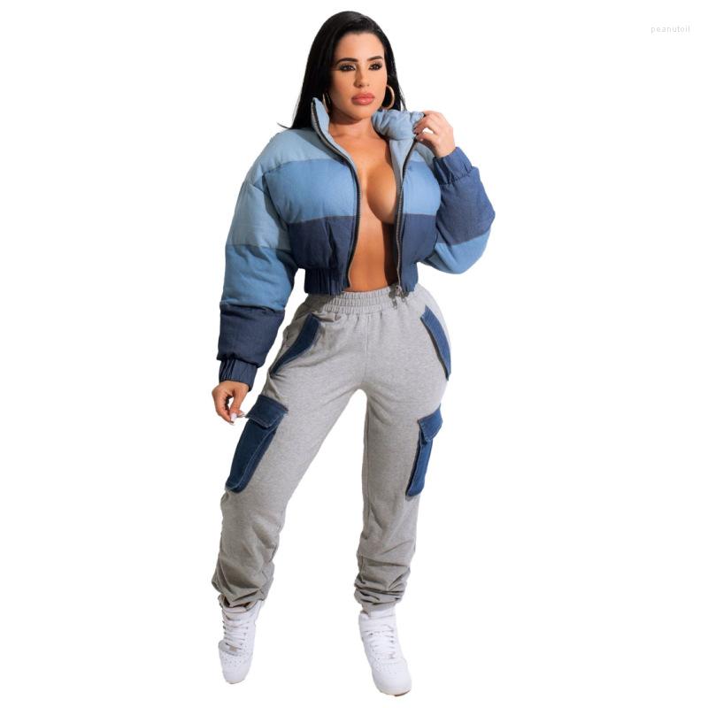 

Women's Trench Coats Crop Puffer Jacket Girls Fashion Zipper V Neck Long Sleeve Ladies Warm Down Short Bubble Outwear Women Coat Thin Light, Blue