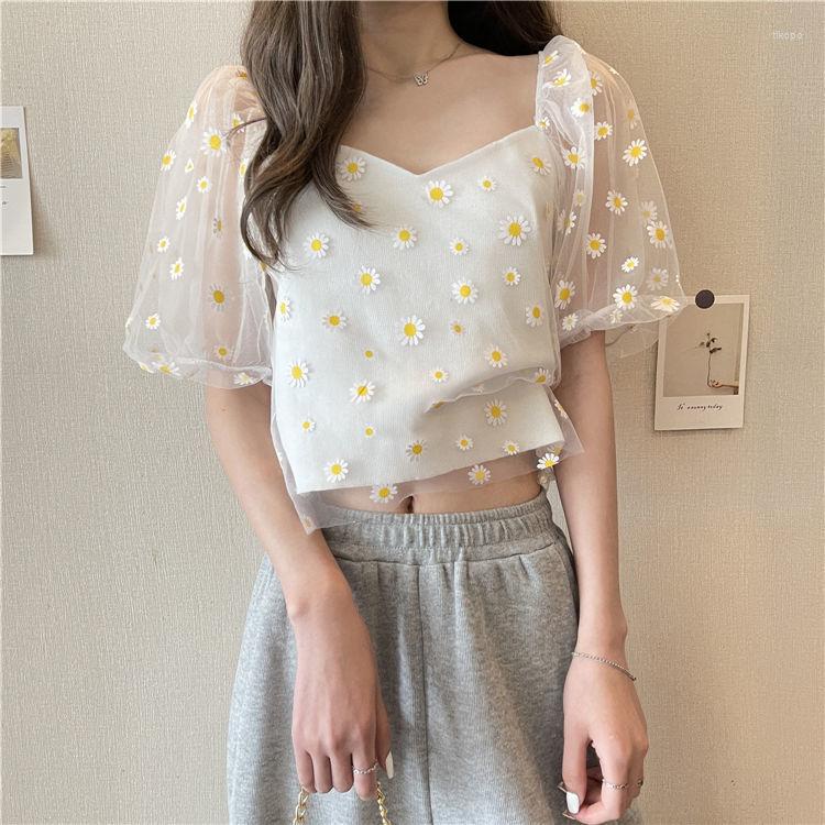 

Women' T Shirts Woman Tshirts Square Collar Gauze Knitting Summer Top Short Sleeve Crop Mujer Camisetas, Black