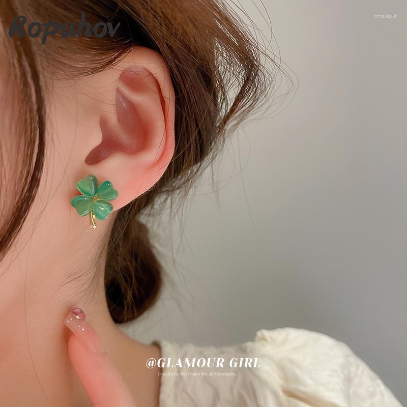 

Dangle Earrings Ropuhov Woman Silver Needle Green Love Flower Opal Korea Temperament Simple