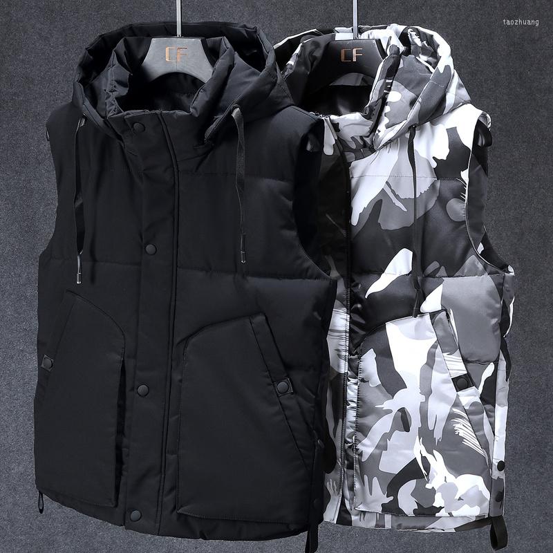 

Men's Vests -7XL Plus Size Autumn Winter Sleeveless Jacket For Men 2023 Brand Camouflage Cotton Vest Hooded Warm Casual Black Waistcoat