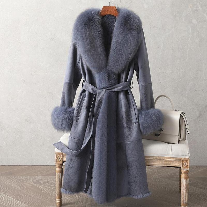 

Women's Fur Real Double Face Coat Mid-Length Winter Close-Fitting Leather Collar Cuffs Garments, Black