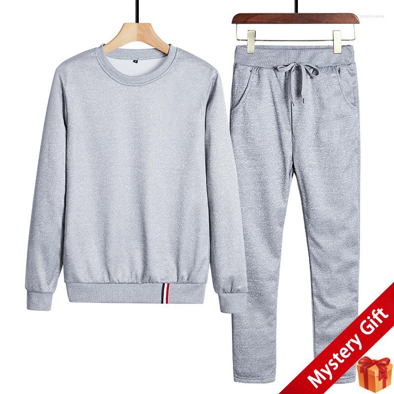 

Men's Hoodies Mens Solid Round Neck Sweatshirt Sweatpants Plus Size Two Piece Sets Casual Pullover Long-sleeved Velvet Tracksuit Clothing, Black