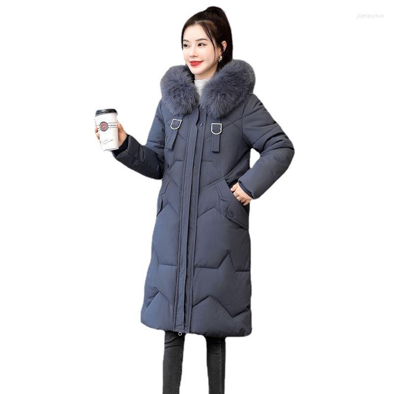 

Women's Trench Coats 2022 Winter Korean Long Parkas Women Fur Collar Mid-Length Thicken Warm Jacket Loose Cotton Padded Coat Female LD2454, Khaki
