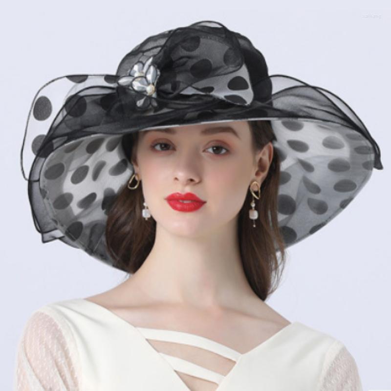 

Wide Brim Hats Sun For Women Fashion 2022 Summer Large Vintage Hat Elegant Ladies Big Flower Fedoras, Black