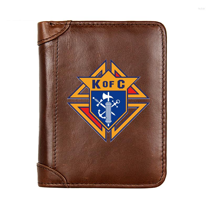 

Wallets High Quality Knights Of Columbus Design Genuine Leather Men Wallet Business Classic Slim Card Holder Male Short Purses, Black