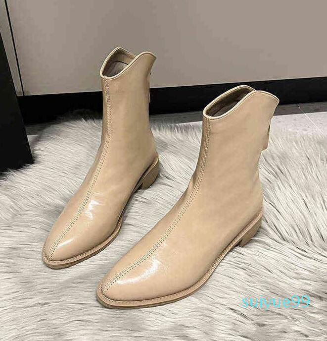 

Martin Boots Short Boots New Autumn Pointed Women 'S Thick Heel British Style Fashionable Winter Temperament Middle Heel 2023, Beige plush