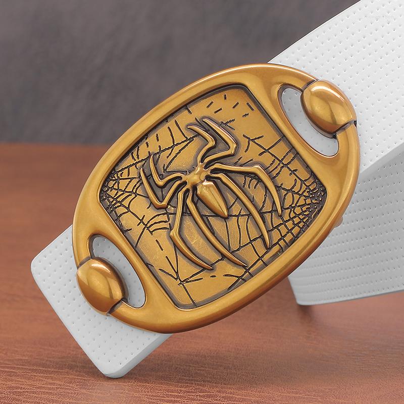 

Belts Golden Spider Buckle High Quality White Grain Retro Belt Men Fashiongenuine Leather Ceinture Homme Casual Waistband, Black