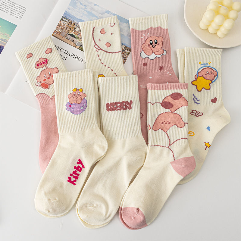 

Stockings Children Summer Middle Tube Sports Spring and Autumn Pink Cute Cartoon Bear Long Tube Students