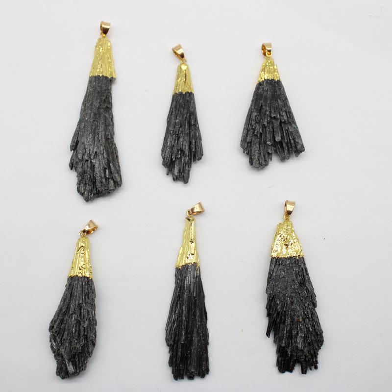 

Pendant Necklaces Natural Stone Gold-plated Irregular Shape Black Tourmaline For Diy Necklace Earrings Gift Jewelry Decor 4pcs