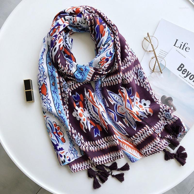 

Scarves 2022 Vintage Flower Print Scarf Shawls Women Long Cotton Floral Wrap Hijab Muffler Wholesale 10pcs/LOT