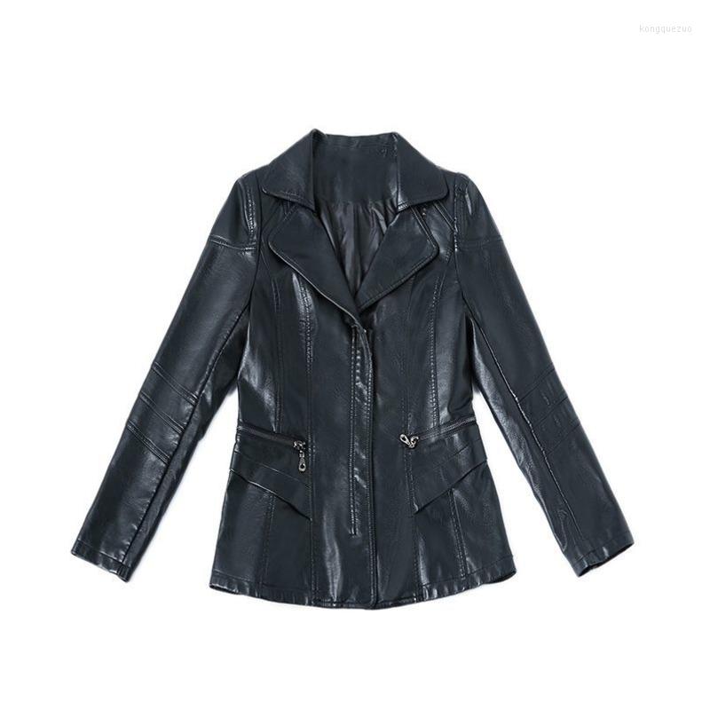 

Women's Leather Women Jacket Casual Coat Female 6XL Green Clothing Outerwear Autumn Western Style Fashion Loose Zippers, Black