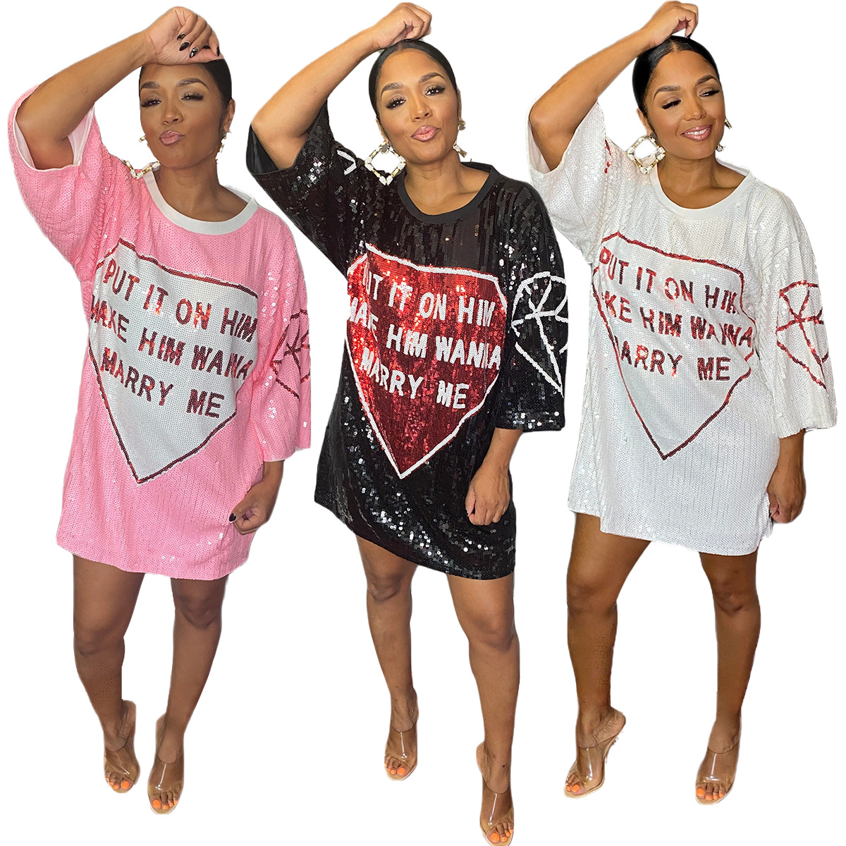 

Womens Summer Casual Sequin Dresses Designer Letter Printed Dress Sexy One Piece Skirt Fashion Round Neck Clothes