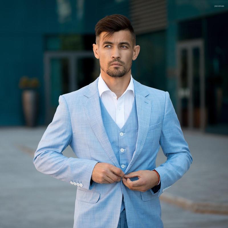 

Men's Suits TIAN QIONG Polyester Sky Blue Suit Men Slim Fit Leisure Business Wedding Dress For Terno Masculino Tuxedo 3 Pcs