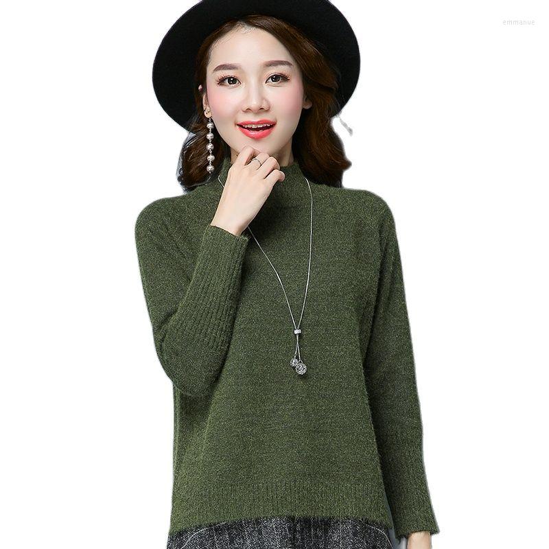 

Women' Sweaters 2022 Korean Version Of The Autumn And Winter Half-turtleneck Sweater Women Loose Thick Cashmere Knit Short Paragraph, Army green