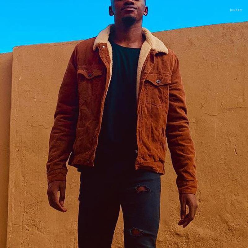 

Men' Jackets Winter Men Warm Lamb Woolen Coat Fashion Street Solid Corduroy Jacket Fall Turn Down Collar Long Sleeve Button Cardigan, 01 chocolate