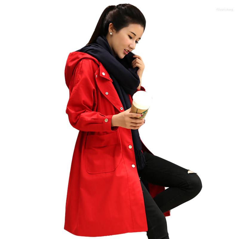 

Women' Trench Coats Nice Autumn Woman Hooded Coat Single Breasted Waterproof Raincoat Business Outerwear Loose Lace Up Windbreaker Female, Red