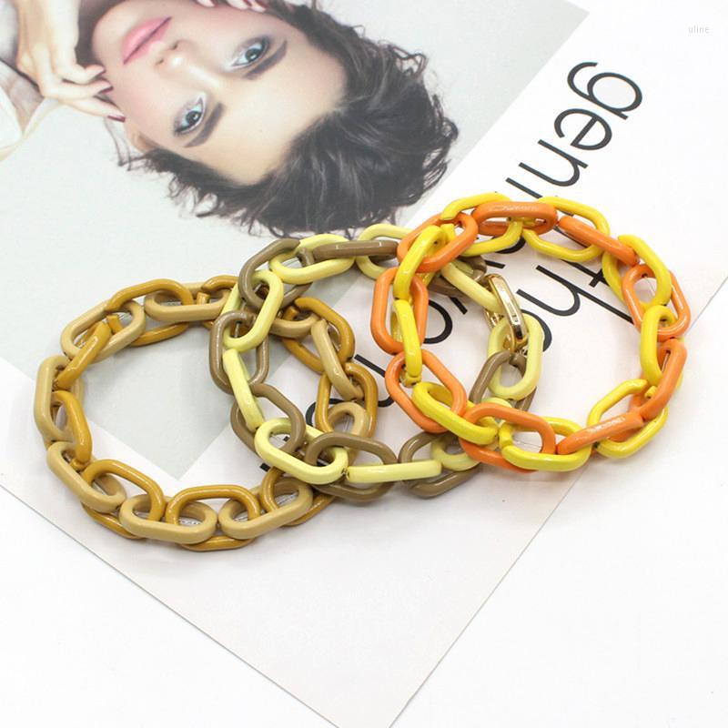 

Link Bracelets 2022 Alloy Colorful Candy Color Baking Paint Cuban Chain For Men And Women O-ring Combination Enamel Bracelet