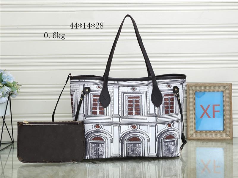 

YQ 2Pcs/Set Classic Designer Tote Bag Fashion flower PU Leather Handbags Women High Capacity Composite Shopping Shoulder Bags Brown Beige Wallets CrossbodyBag, Add extra shipping