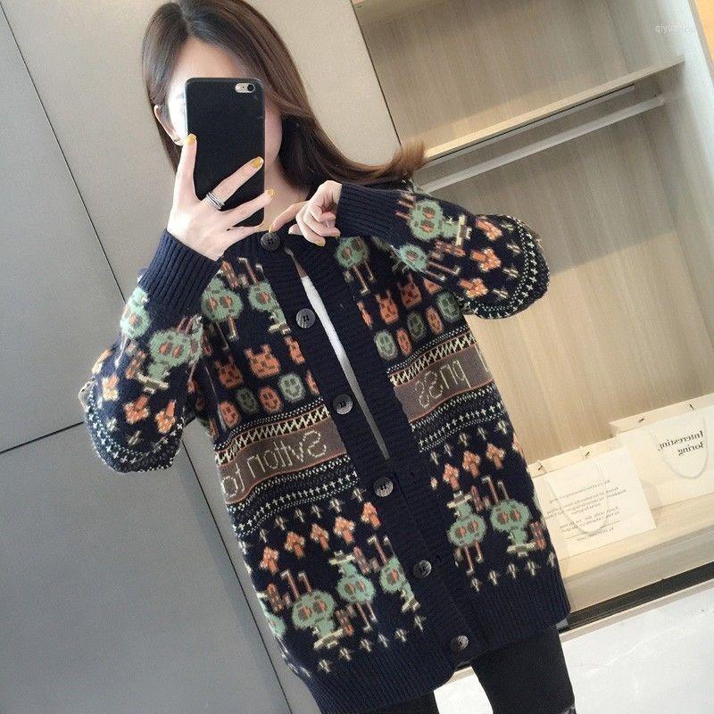 

Women' Jackets Spring Sweater Coat Women' Knitted Cardigan Loose Autumn Winter Soft Waxy Cartoon, Coffee