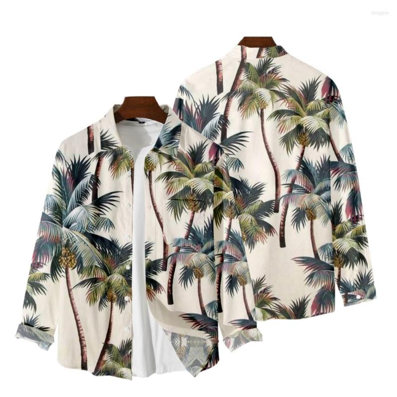 

Men' Casual Shirts 2022Hawaiian Tropical Shirt For Men 3d Printed Long Sleeve Blouse Beach Holiday Camisa Oversized Tops Tee Homme, White
