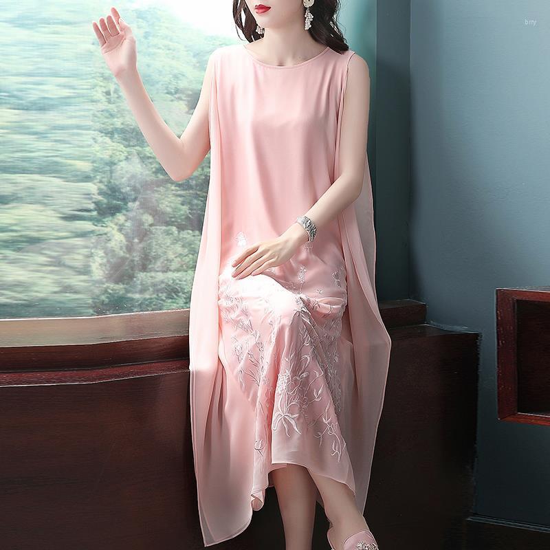 

Casual Dresses Women Embroidered Women's 2022 Summer Sleeveless Loose Vest Dress Vestido De Mujer Femme Robe, Pink