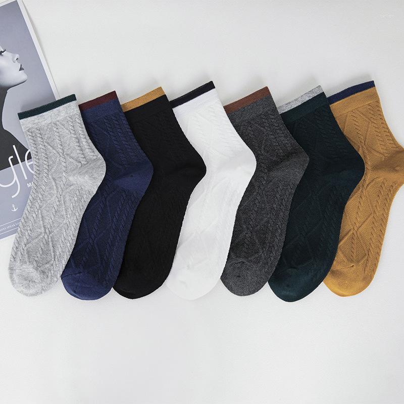

Men's Socks 5 Pairs Autumn Winter Warm Solid Color Medium Tube Retro Twist Stripe Combed Cotton Men's, Black
