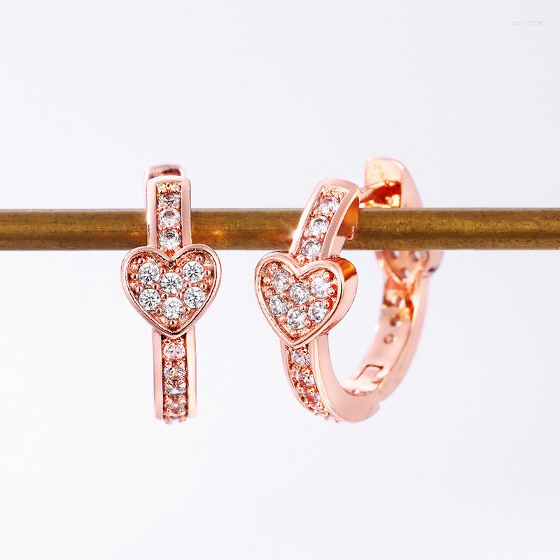 

Hoop Earrings Clear Zirconia Heart Silver Color For Girls Rose Gold Small Round Loop Huggies Women Jewelry Brincos
