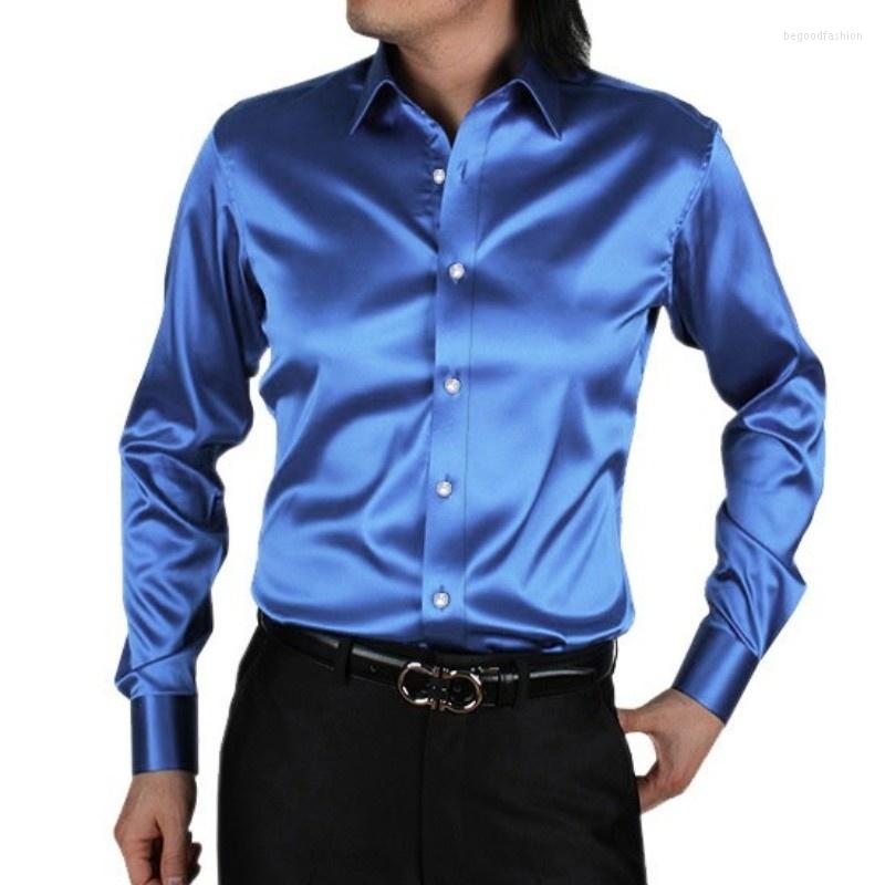 

Men's Casual Shirts Men Spring Silk Long Sleeve Shirt Fashion Brand Mens Clothes Autumn Slim Male Solid Color Plus Size Tops 2023, Dark green