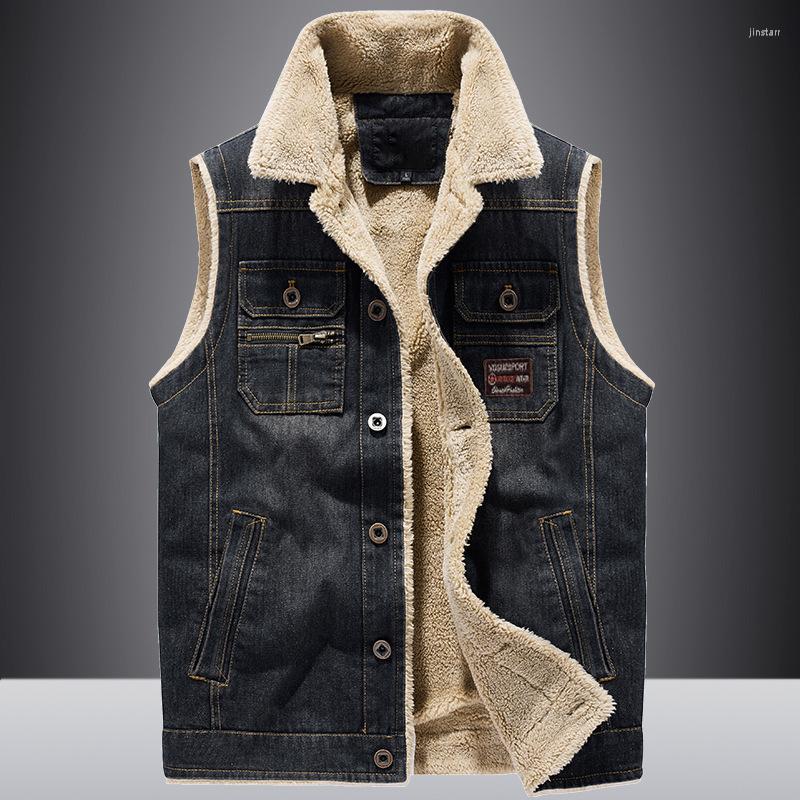 

Men's Vests Autumn And Winter 2022 Men's Cashmere Cowboy Vest Jacket Sleeveless Waistcoat Multi Pocket Youth Lapel, Denim blue
