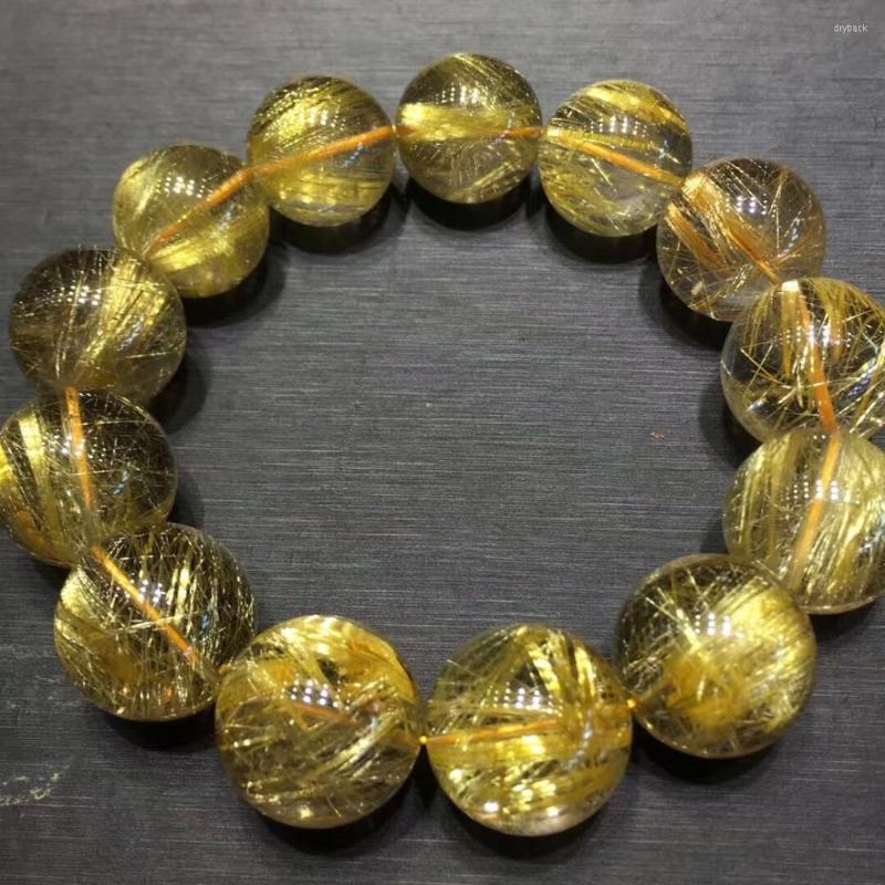 

Strand Top Natural Gold Rutilated Titanium Quartz Big Round Beads Bracelet 18mm Brazil Women Men Stretch Crystal Certificate