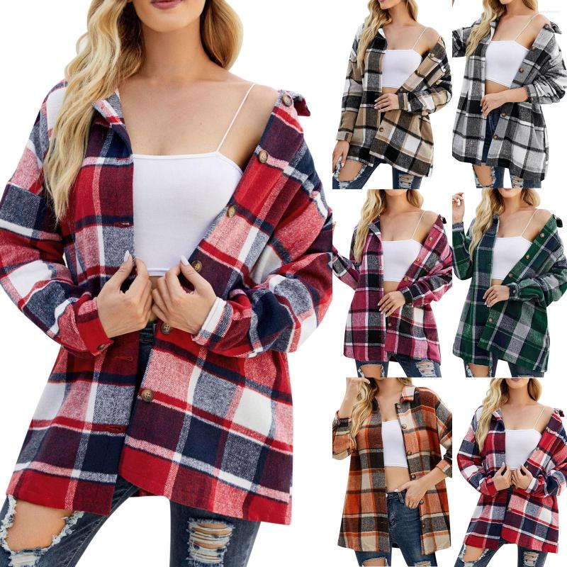 

Women's Jackets Short Women Lapel Loose Blouse Fashion Thicken Plaid Printed Shirt Long For Arm Fatigue Jacket, Green