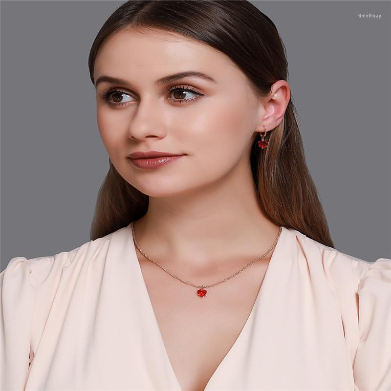 

Necklace Earrings Set 2022Fashion Heart Drop Dangle Earring Pendant Chain Jewlery For Women, Picture shown