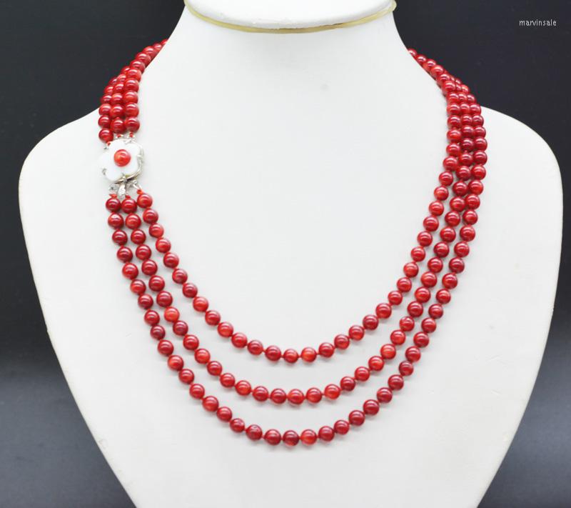 

Choker Exquisite. Pretty. Sweet. 3 Rows Of 6MM Natural Red Coral Necklace