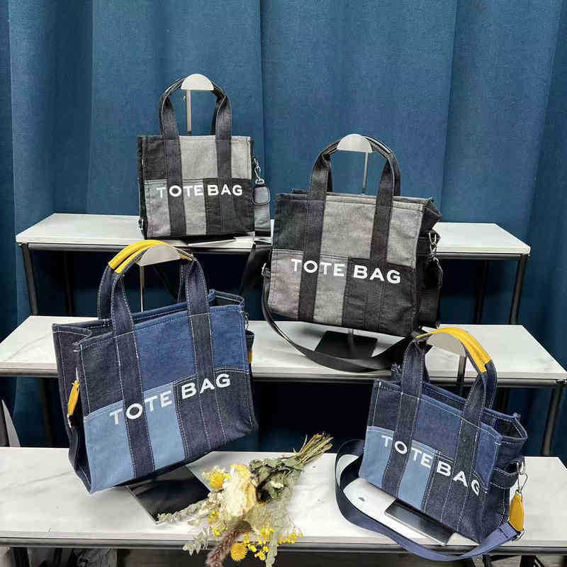 

Marc Tote Bag Evening s marc vintage handDeigner Bagplicing Denim tote bag Canva Large Capacity Shoulder Meenger Women'Deigner Baghopping hand 220919, Blue