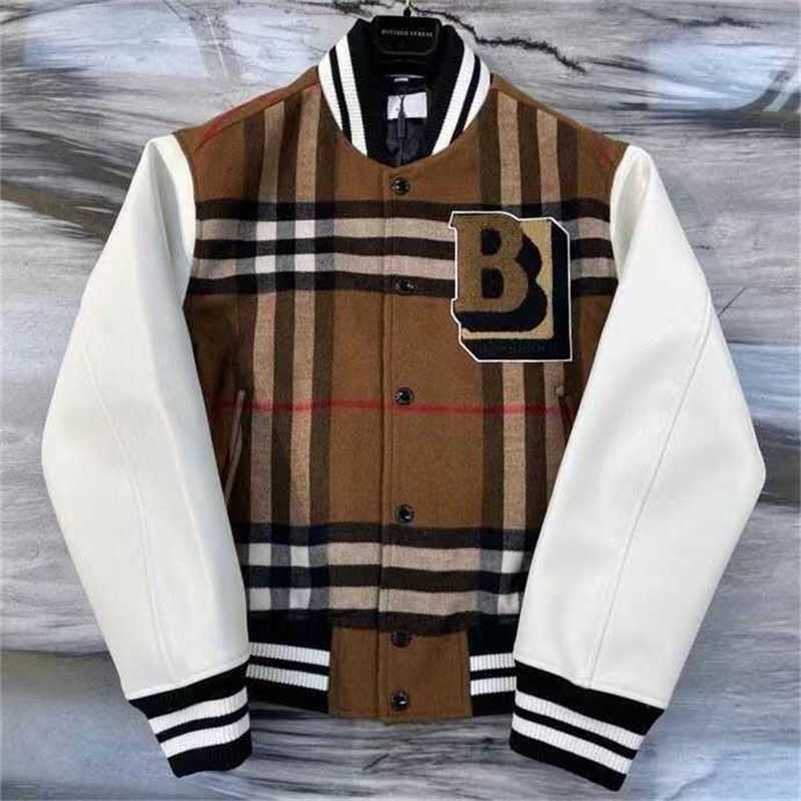 

burbrerys men jackets coats 2022FWBBR new wool patchwork plaid baseball jacket plaid men's and women's jacket thickened coat ins tide 2Y7C 5B41, Khaki color as shown in the picture