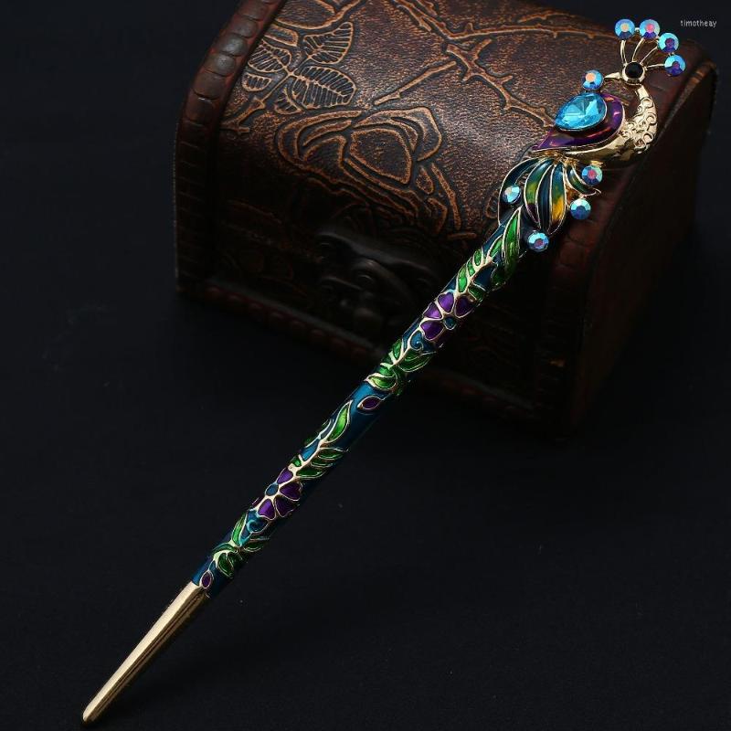 

Hair Clips Muylinda Retro Women Cloisonne Enamel Crystal Peacock Stick Hairpin Chinese Style Handmade Accessories