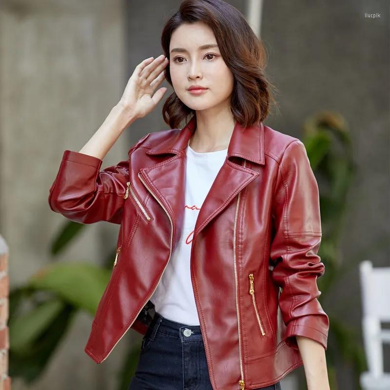 

Women's Leather 6XL Jacket Woman 2022 Autumn Spring Women's Moto Biker Zipper Wine Red Black Coat Ladies PU Outerwear