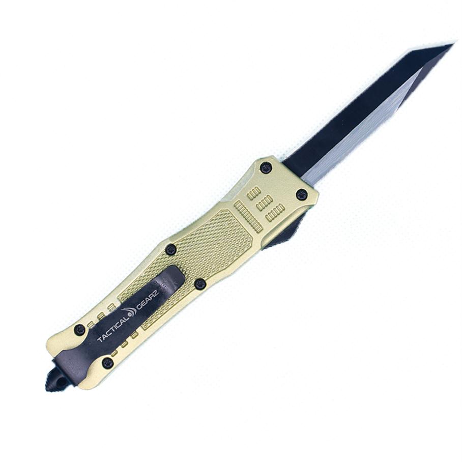 

Gold 7 Inch 616 Mini Automatic Tactical Knife 440C Black Wire Drawing Blade Zinc-aluminum Alloy Handle EDC Pocket Knives233e