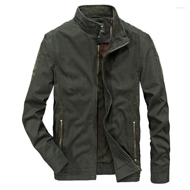 

Men's Jackets Autumn Jacket Men Casual Military Stand Collar Pure Cotton Mens And Coats Plus Size -4XL Chaqueta Hombre, Army green