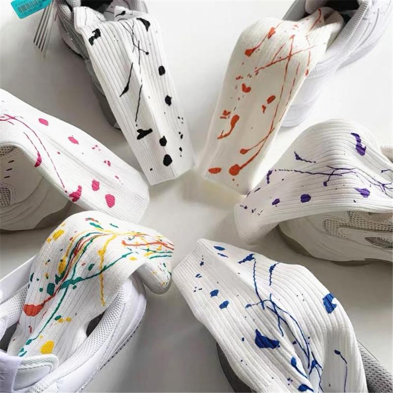 

Men's Socks Fashion Brand Splash Ink Art Design Color Cocks Novelty Funny Street Sports Trend Tie Dye Men Women Medium Cotton, Black