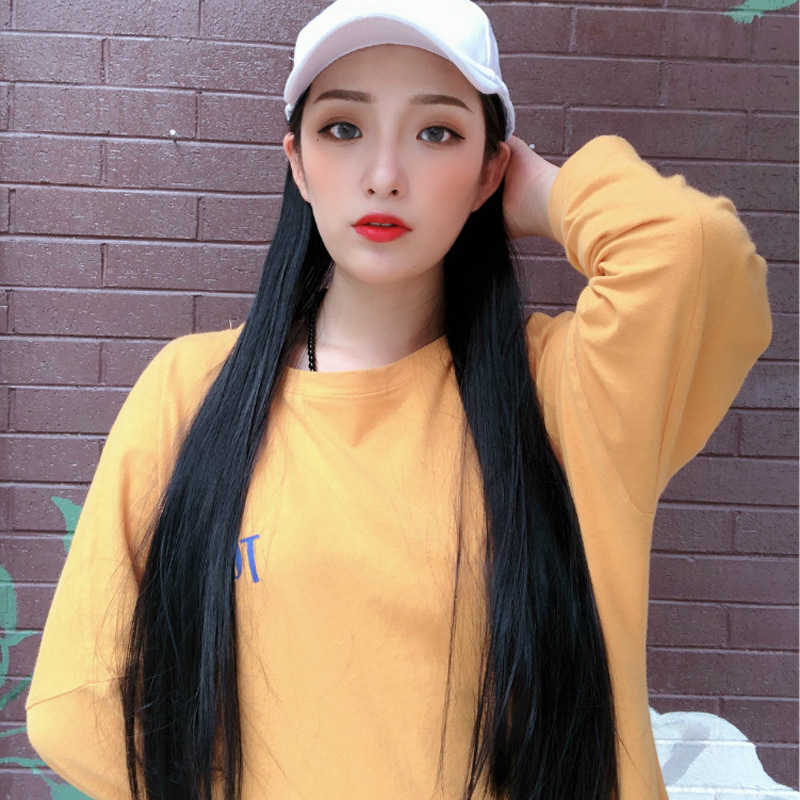 

Hair Lace Wigs Wig Hat One Female Black Long Straight Hair Invisible Natural Breathable Headcover Live Broadcast with Goods, White hat: black