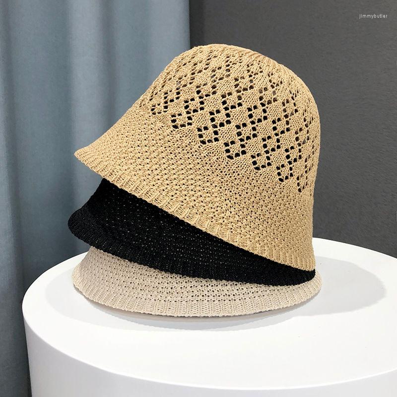 

Berets 2022 Hollow Out Breathable Knitted Bucket Hat Female Ins Fashion Fisherman Basin Cap Beach Summer Hats For Women, Black