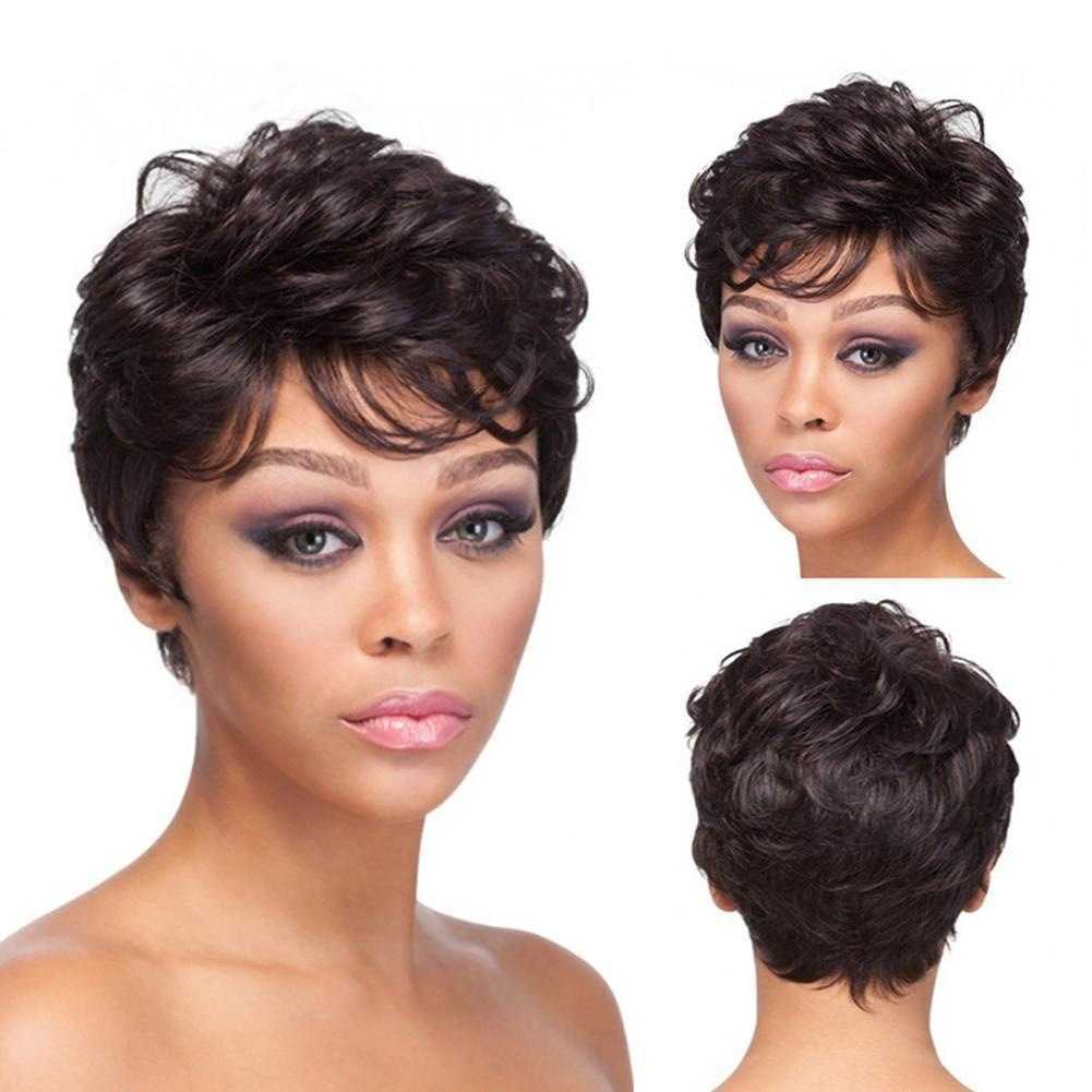 

Hair Lace Wigs Women's Small Curl Short Hair Chemical Fiber High Temperature Silk Wig Head Cover, Black