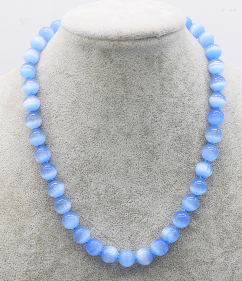 

Chains Cateye Agates Round Pink Blue Green Red Colors Necklace Stone Beads 10mm 18" Nature FPPJ Wholesale
