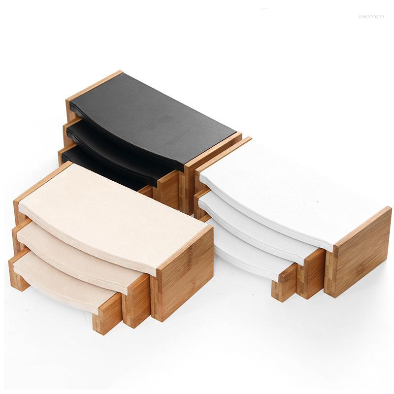 

Jewelry Pouches 3 Pc/Set Bamboo Fabric/PU Leather Pendant Necklace Display Stand Bracelet Rings Earings Organizer Rack