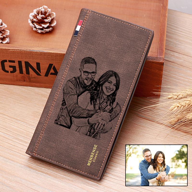 

Wallets Women Men Long Wallet Clutch Personalized Custom Engraved Picture Text Po Christmas Birthday Gift Father's Day Him, Black