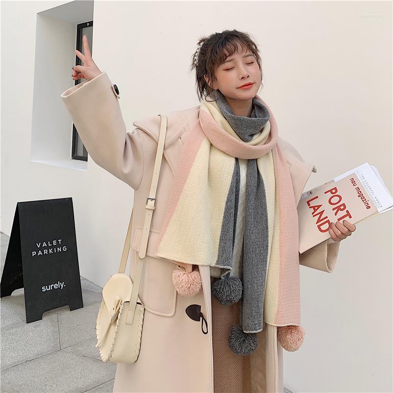 

Scarves Hairball Scarf Women Solid Soft Cashmere-Like Ladies Shawl Wrap Winter Pashmina Female Hijab Headband Muffler