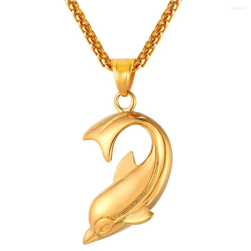 

Pendant Necklaces Collare Cute Dolphin Gold/Black Color Stainless Steel Peace Animal Charm Anime Necklace Women Men Jewelry P013